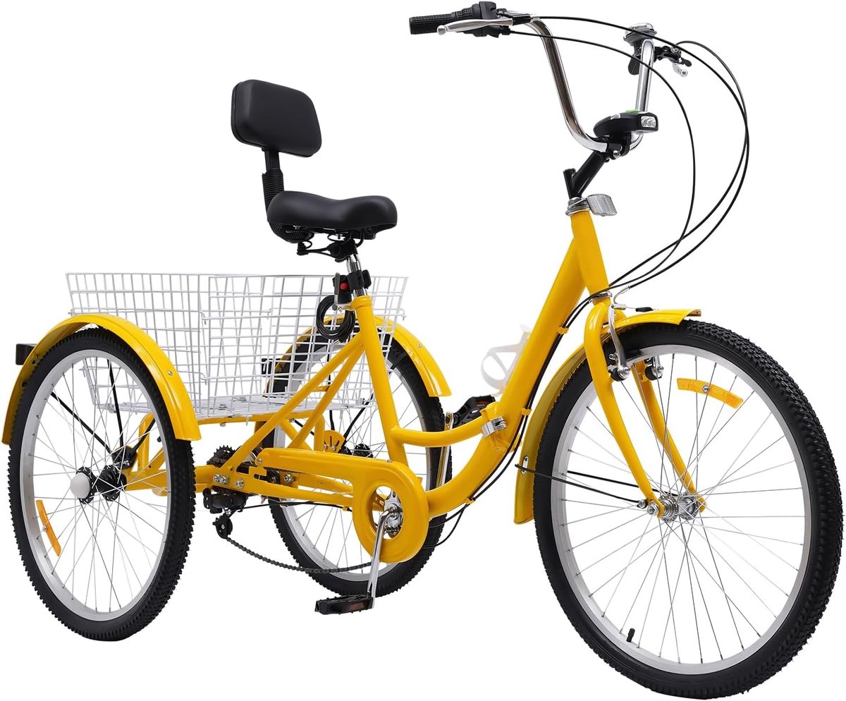 Inklapbare Driewieler - Volwassen Fiets - Comfortabel Vervoer - Met Grote Mand - 24 Inch Wielen - Geel Driewieler kopen online