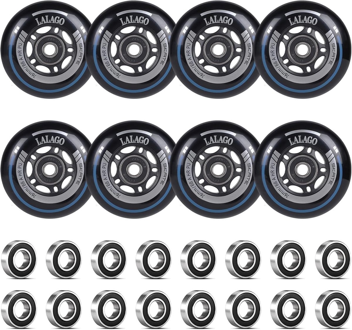 Inline Skate Wielen 76 mm - 8 Stuks PU Wielen met 88A Hardheid en ABEC 9 Lagers voor K2, Hudora en Apollo Skates Skateonderdeel kopen online