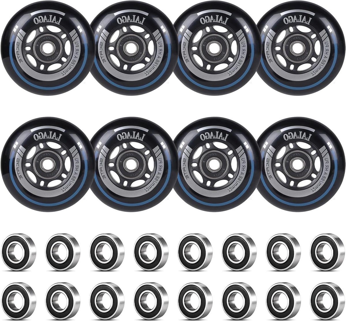 Inline Skate Wielen - Rolschaats Onderdelen - Snel Rijden - ABEC 9 Lagers - 72mm 8 Stuks - Zwart Skateonderdeel kopen online
