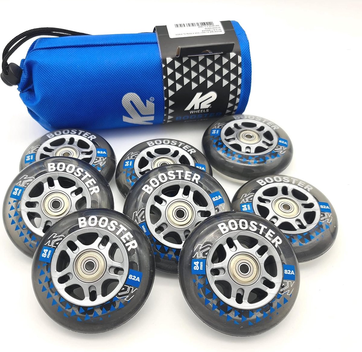 K2 Booster Rollenset 8 stuks 84 mm - 82 A + 16 ILQ7 + 8 aluminium spacer 6 mm (SET-30F3010.1.1.84mm) Skateonderdeel kopen online