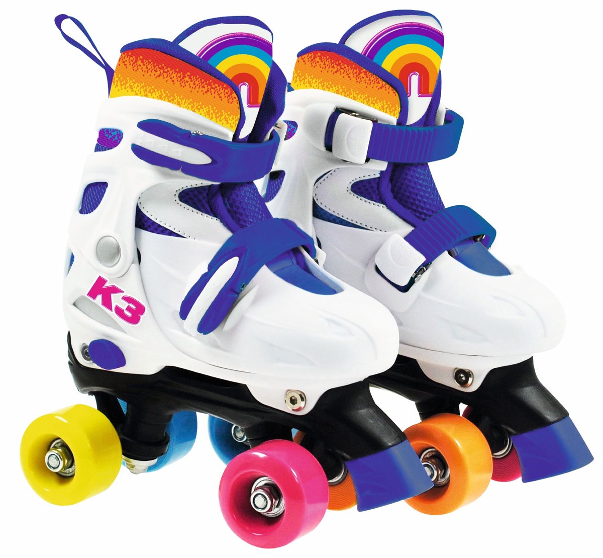 k3 rolschaatsen maat 34 37 verstelbaar in 4 maten met stopper wit regenboog met wieltjes in 4 kleuren 3 varianten
