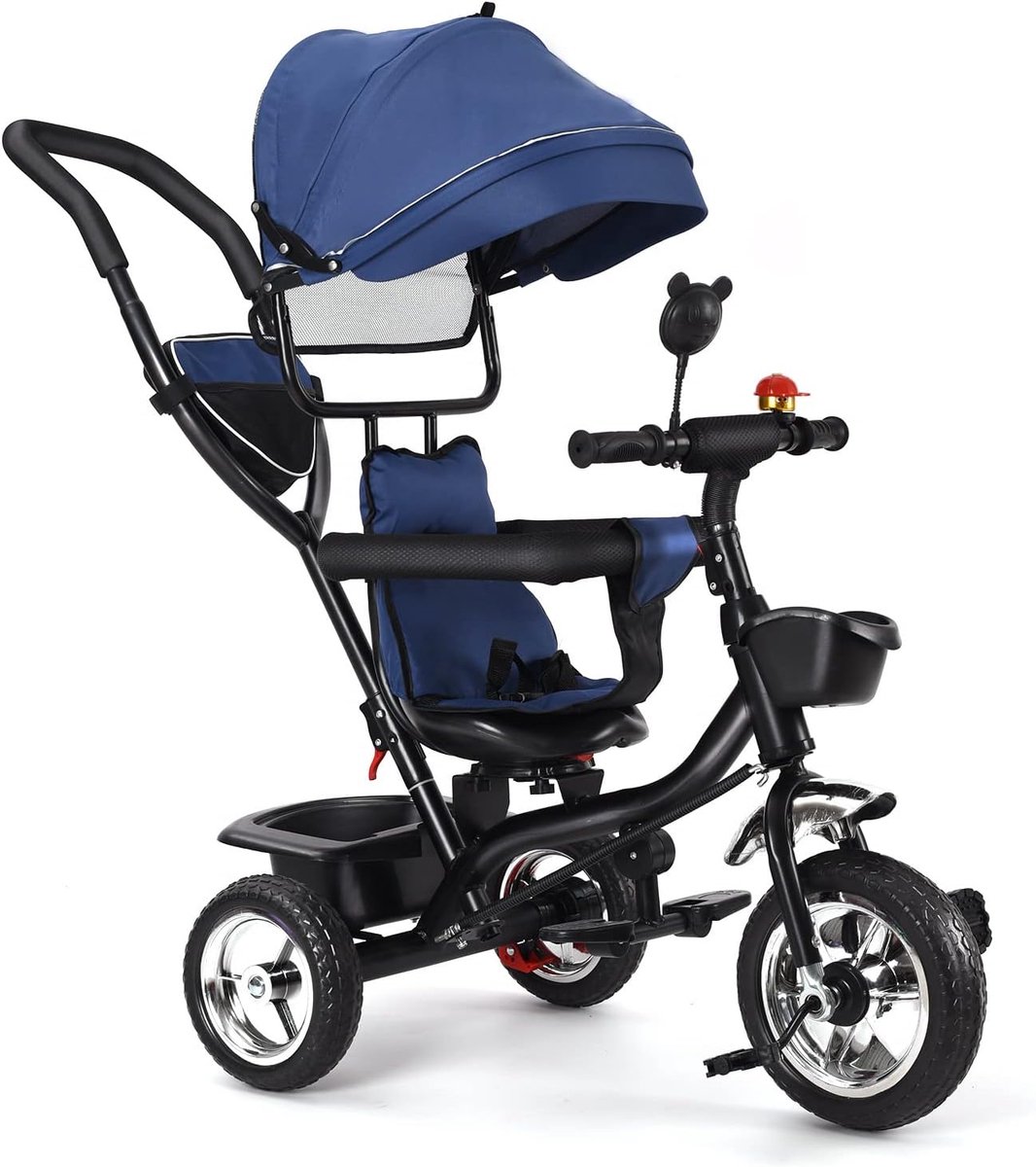 Kinder driewieler - 4-in-1 loopfiets - Veilig buiten spelen - Draaibare zitting - 75 x 46 x 106 cm - Donkerblauw Driewieler kopen online