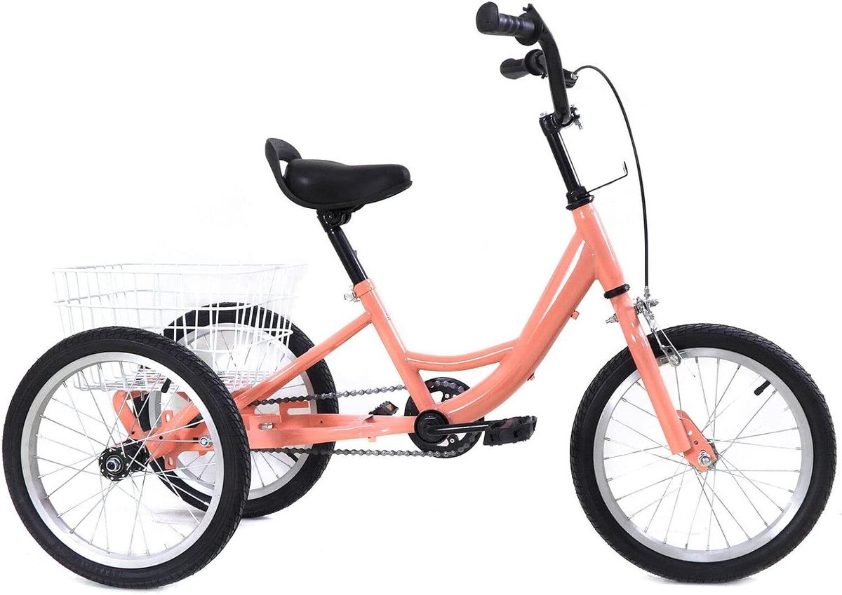 Kinder Driewieler - Driewieler Fiets - Veilig Fietsen - Met Grote Boodschappenmand - 16 Inch - Lichtoranje Driewieler kopen online