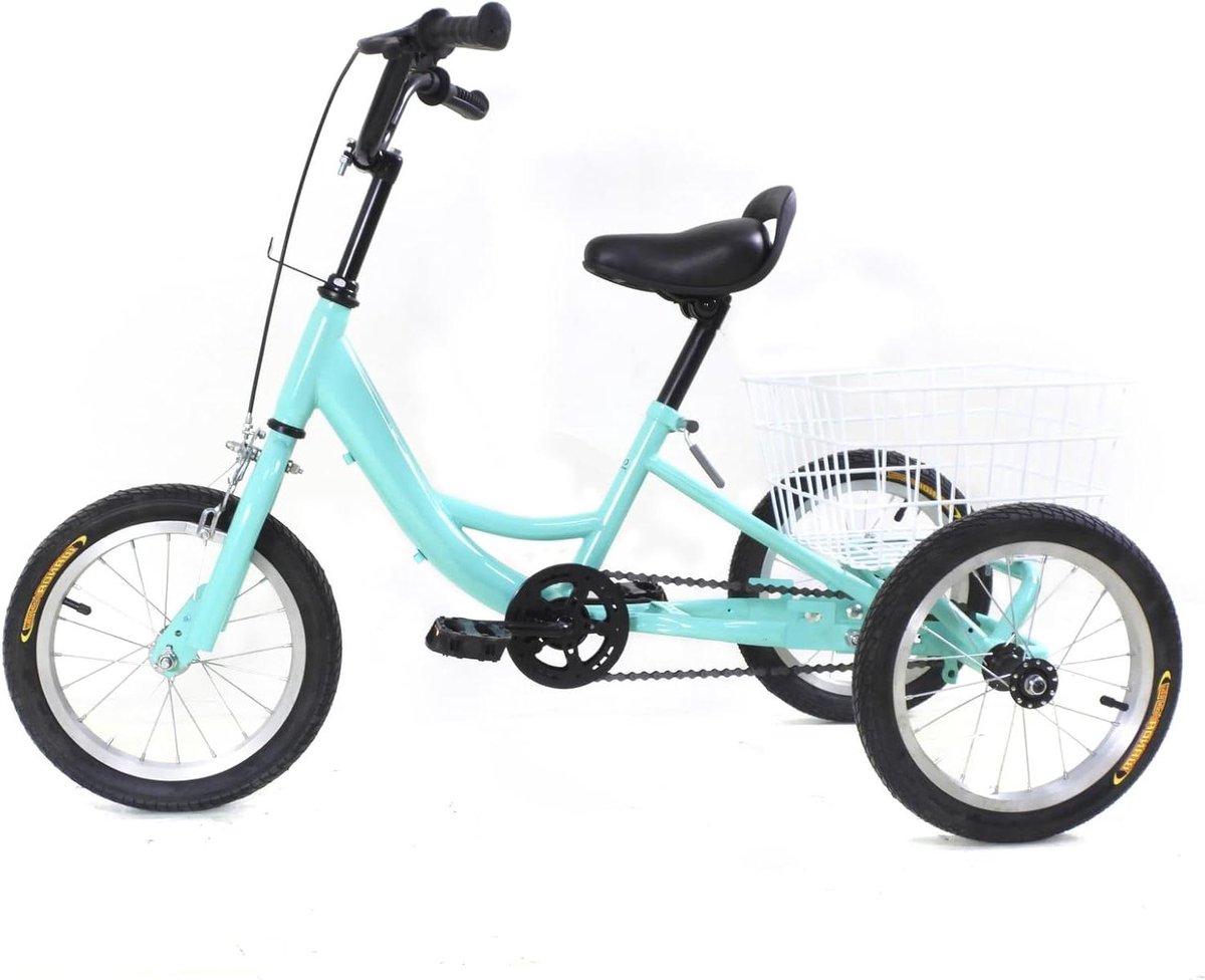 Kinder Driewieler - Driewieler met mand - Boodschappen doen - Stabiele driehoekige structuur - 14 inch - Lichtgroen Driewieler kopen online