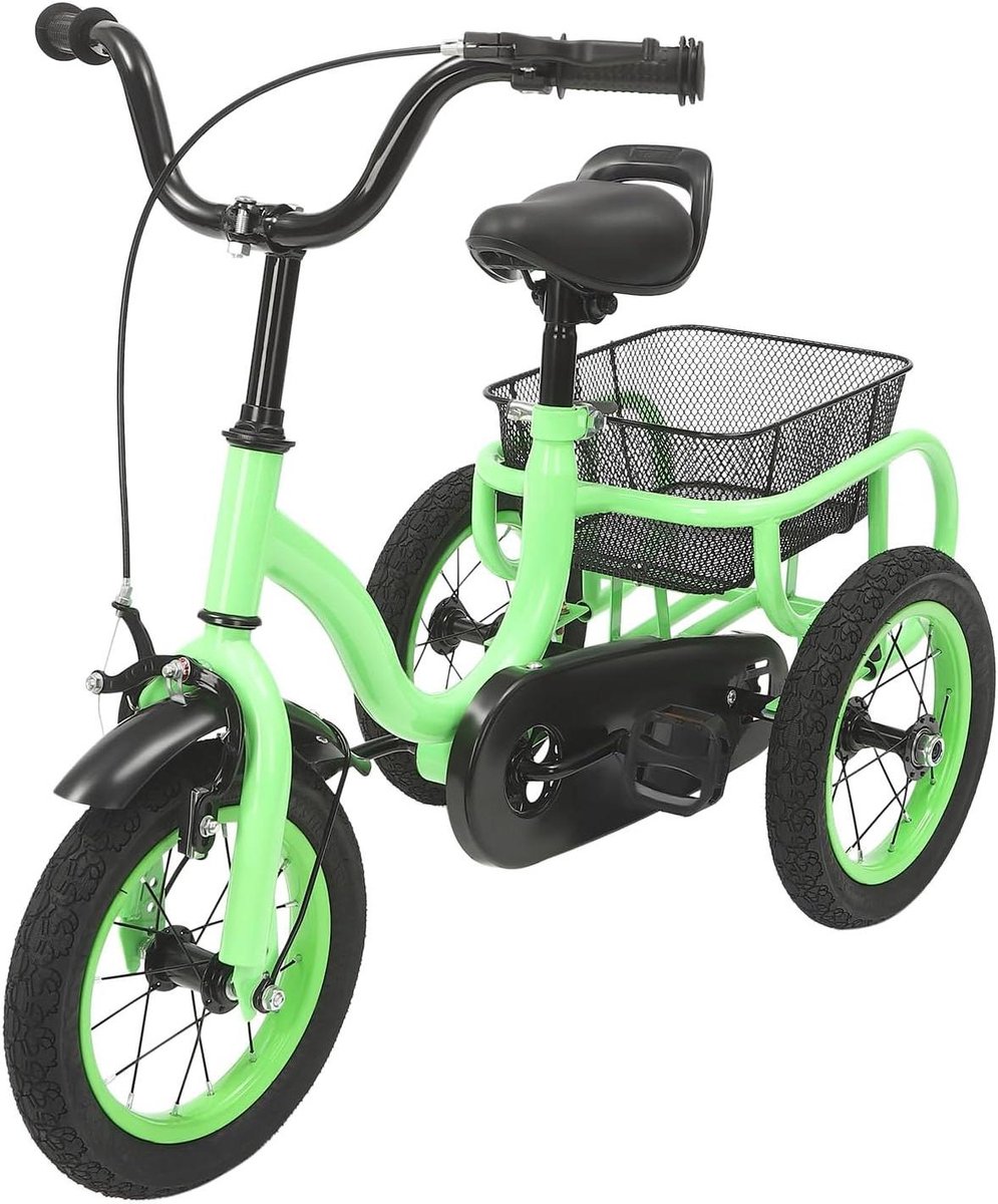 Kinder Driewieler - Driewieler met mand - Buiten spelen - Verstelbare hoogte - 12 inch - Lichtgroen Driewieler kopen online