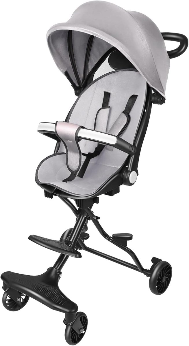 Kinder driewieler - Loopfiets baby - Buiten spelen - Verstelbare duwstang - 30 x 55 x 865 cm - Grijs Driewieler kopen online