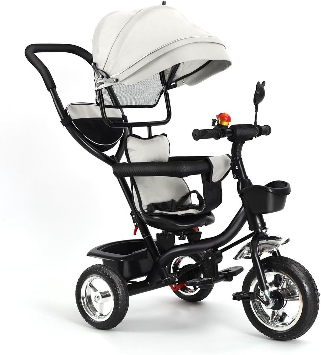 Kinder driewieler - Loopfiets baby - Buiten spelen - Verstelbare duwstang - 75 x 46 x 106 cm - Grijs Driewieler kopen online