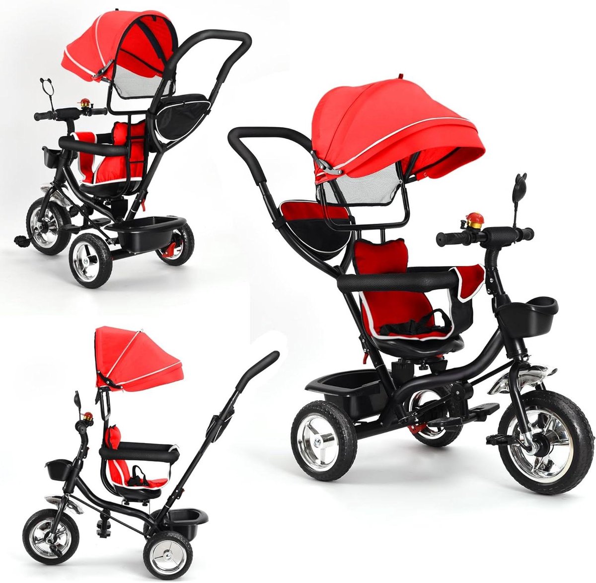 Kinder driewieler - Loopfiets duwstang - Buiten spelen - Omkeerbaar zitje - 75 x 46 x 106 cm - Rood-Zwart Driewieler kopen online