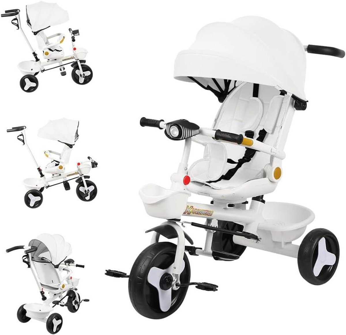 Kinder driewieler - Loopfiets met duwstang - Buiten spelen - 5-in-1 multifunctioneel - 81 cm lang - Wit Driewieler kopen online