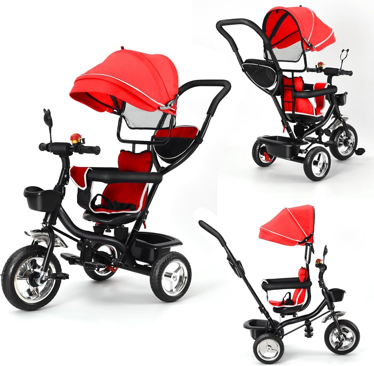 kinder driewieler loopfiets met duwstang veilig op pad omkeerbaar zitje 75 x 46 x 106 cm