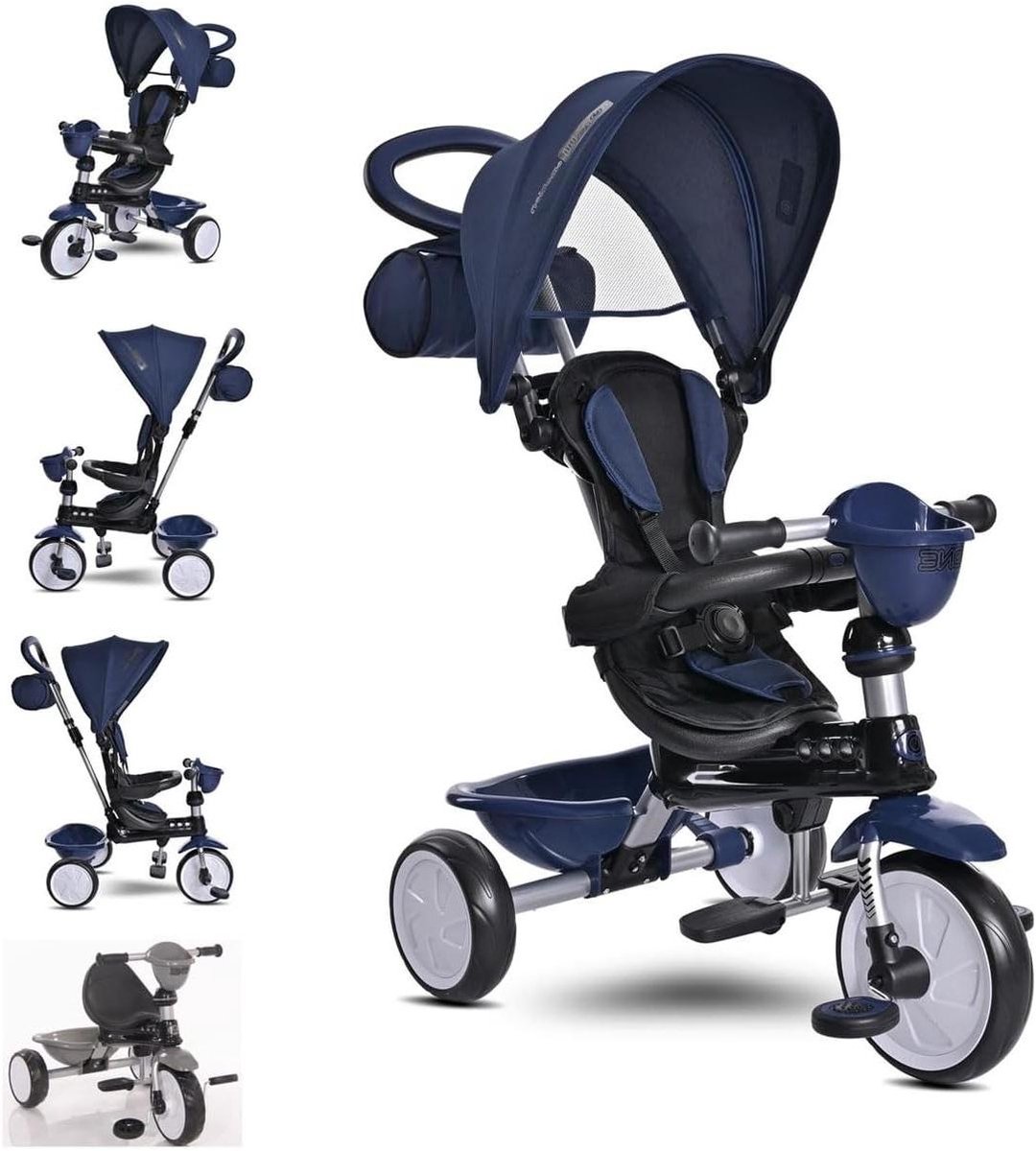 Kinder driewieler - Loopfiets ombouwbaar - Buiten spelen - 3-in-1 functie - 70 x 50 x 96 cm - Donkerblauw Driewieler kopen online