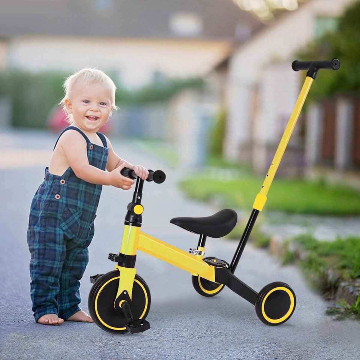 Kinder Driewieler - Loopfiets Peuter - Buiten Spelen - Verstelbare Duwstang - 4 kg - Geel Driewieler kopen online