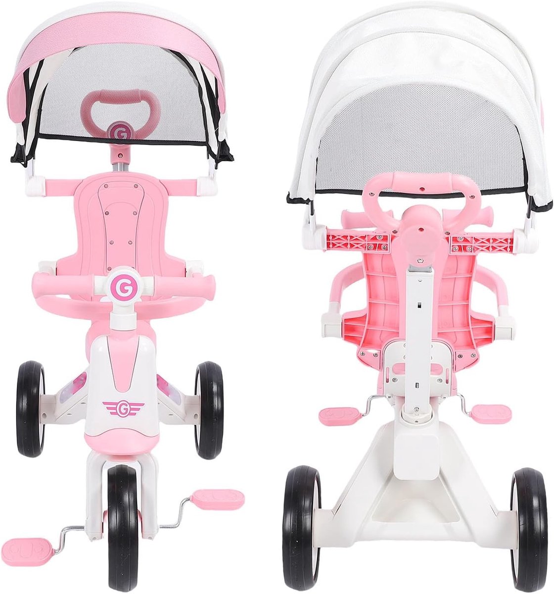 kinder driewieler loopfiets peuter buiten spelen verstelbare luifel 53 x 33 x 30 cm roze