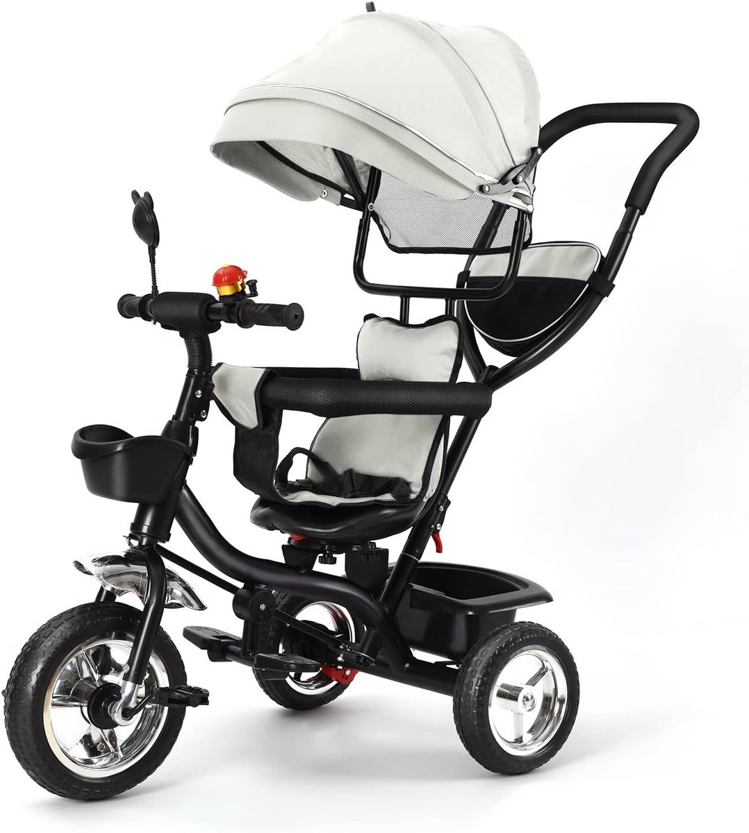 Kinder driewieler - Loopfiets peuter - Buitenspelen - Met duwstang - 46 x 75 x 106 cm - Lichtgrijs Driewieler kopen online