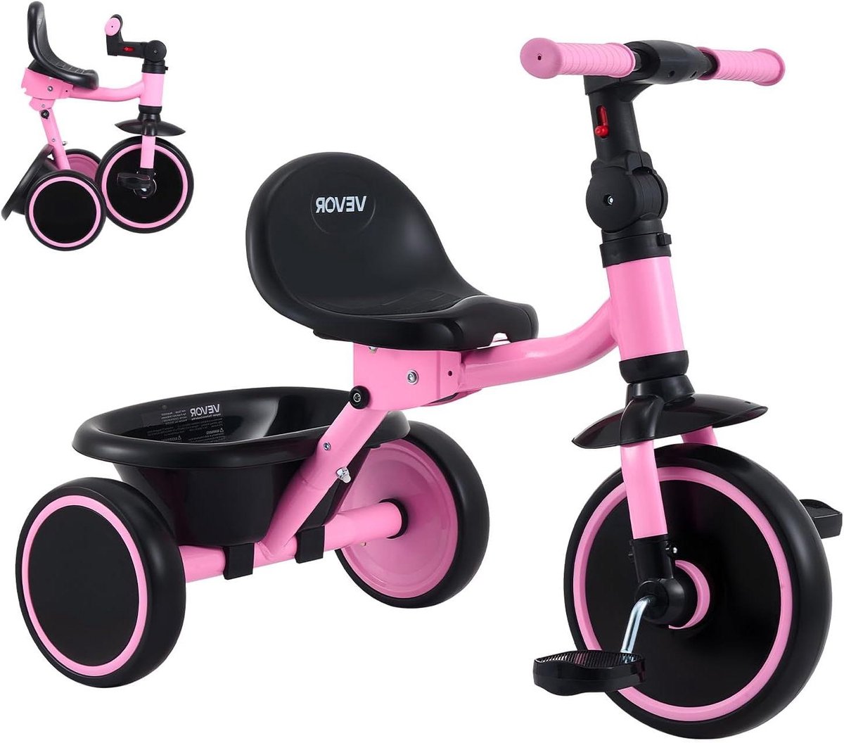 kinder driewieler loopfiets peuter eerste fietservaring stabiel driehoek frame 70 cm roze zwart