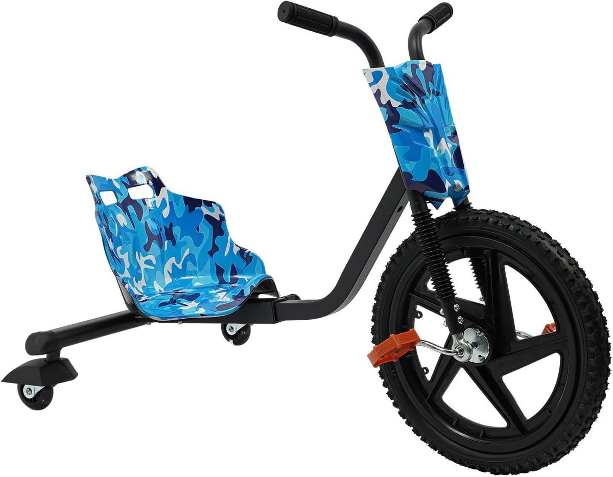 kinder driewieler traptractor skelter buitenspelen buiten driftende achterwielen 80 kg draagkracht blauw zwart
