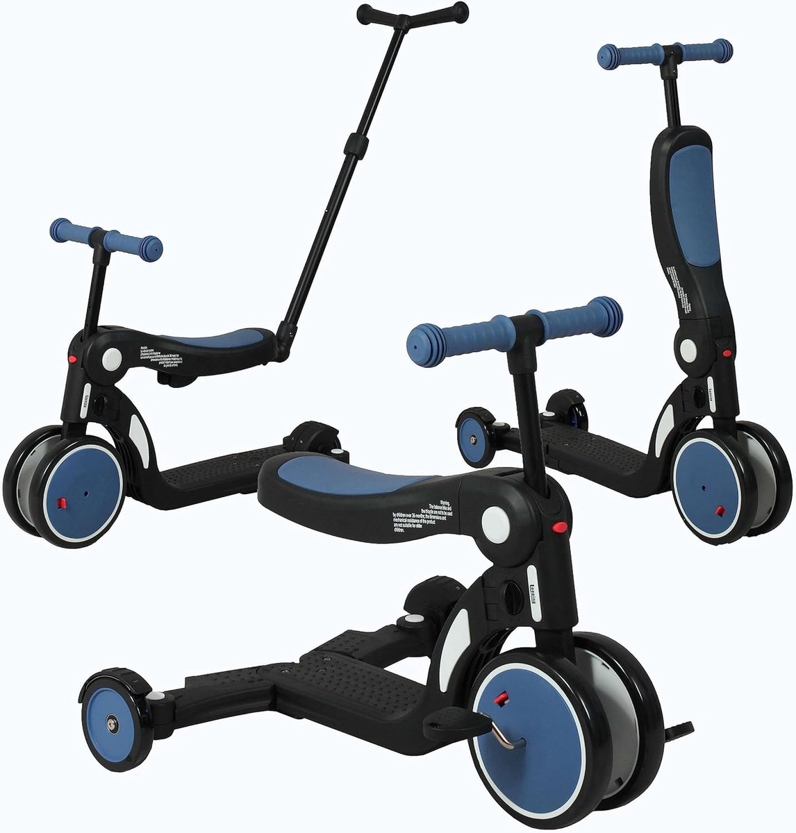 kinder loopfiets driewieler scooter kind ontwikkeling 5 in 1 evolutie 18 cm wiel oceaan blauw