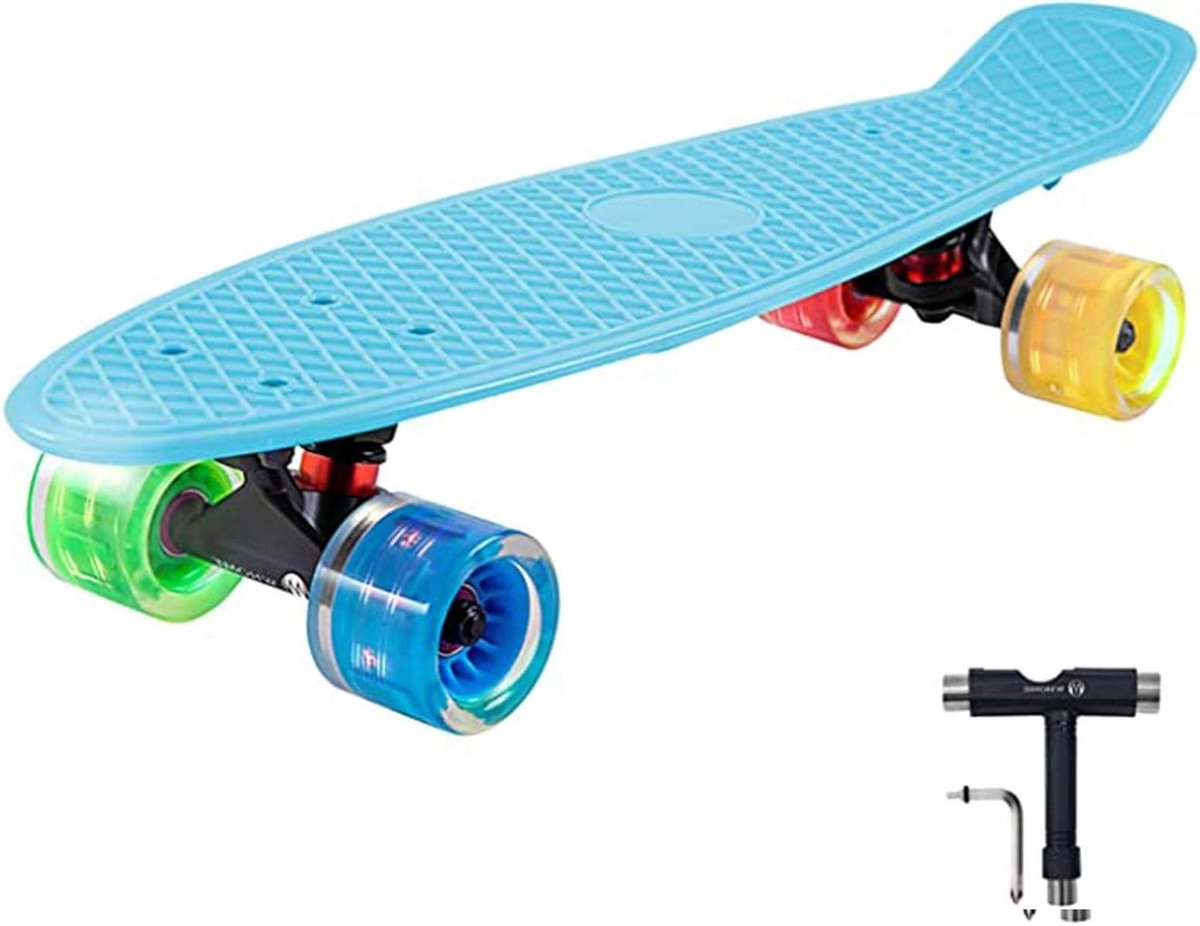 kinder skateboard cruiser board buiten spelen led lichtwiel 22 inch blauw