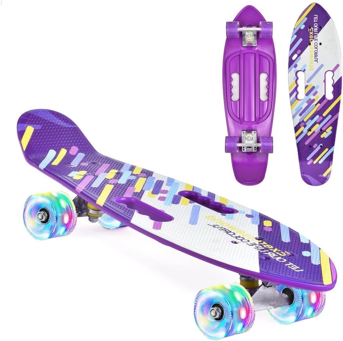 kinder skateboard cruiser board buiten spelen lichtgevende wielen 22 inch paars