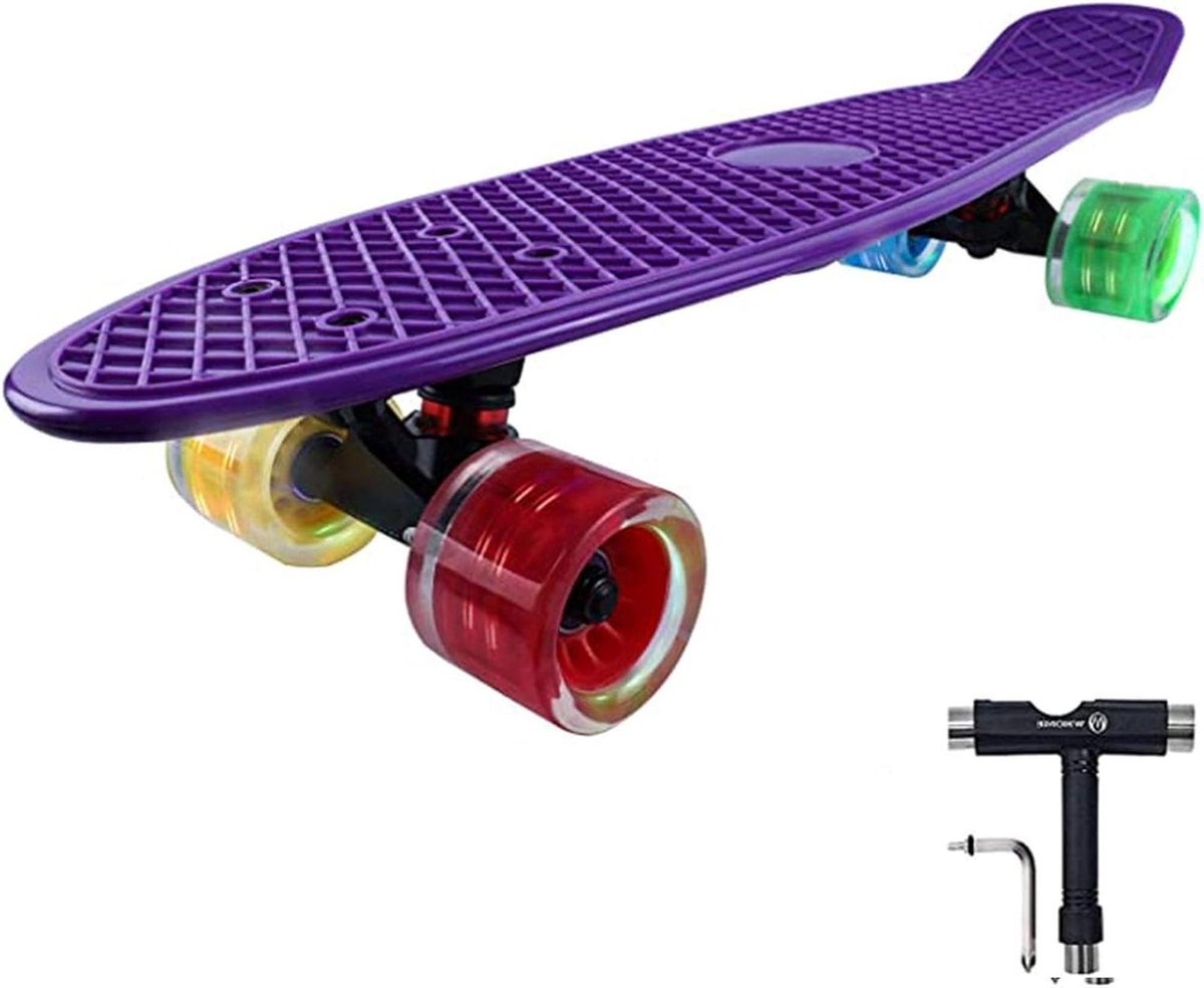 Kinder skateboard - Mini cruiser - Buiten spelen - LED lichtwielen - 22 inch - Paars Skateonderdeel kopen online