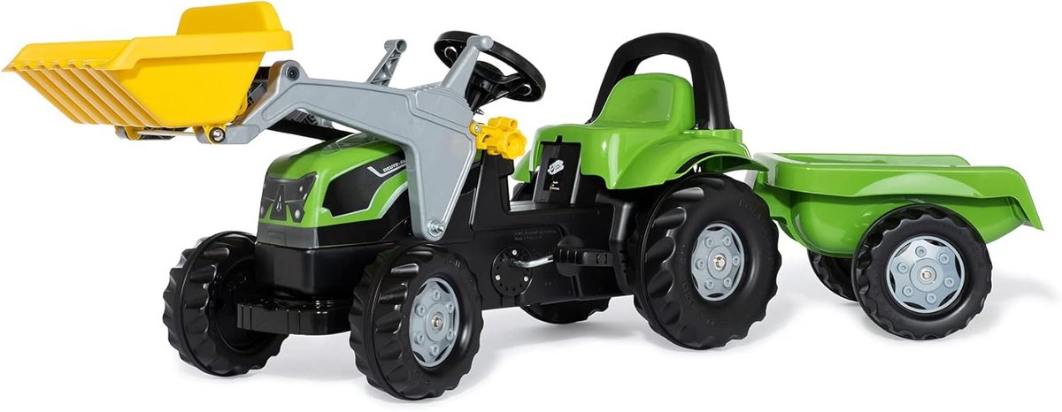 Kinder tractor met aanhanger - Trapvoertuig boerderij - Buiten spelen - Realistische details - 161 cm lang - Groen Speelgoedkruiwagen kopen online