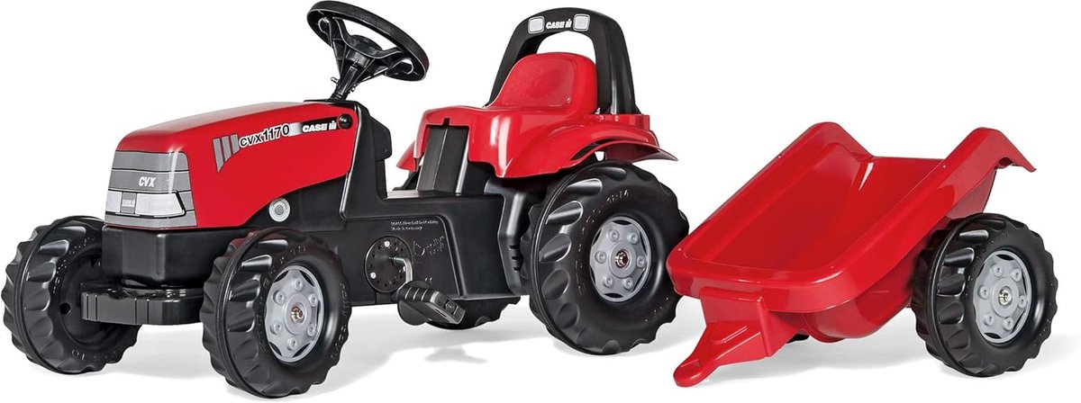 kinder tractor traptractor met aanhanger buiten spelen openklapbare motorkap 134 cm lang rood