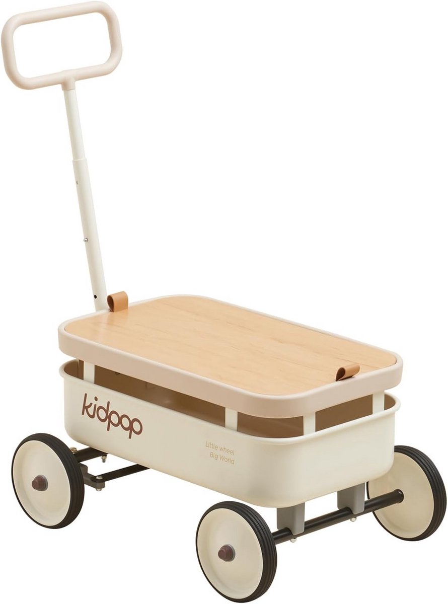 Kinder Trekwagen - Loopwagen Buitenspelen - Spelen en Vervoeren - Afneembaar Deksel - 315 x 195 x 535 cm - Wit Speelgoedkruiwagen kopen online