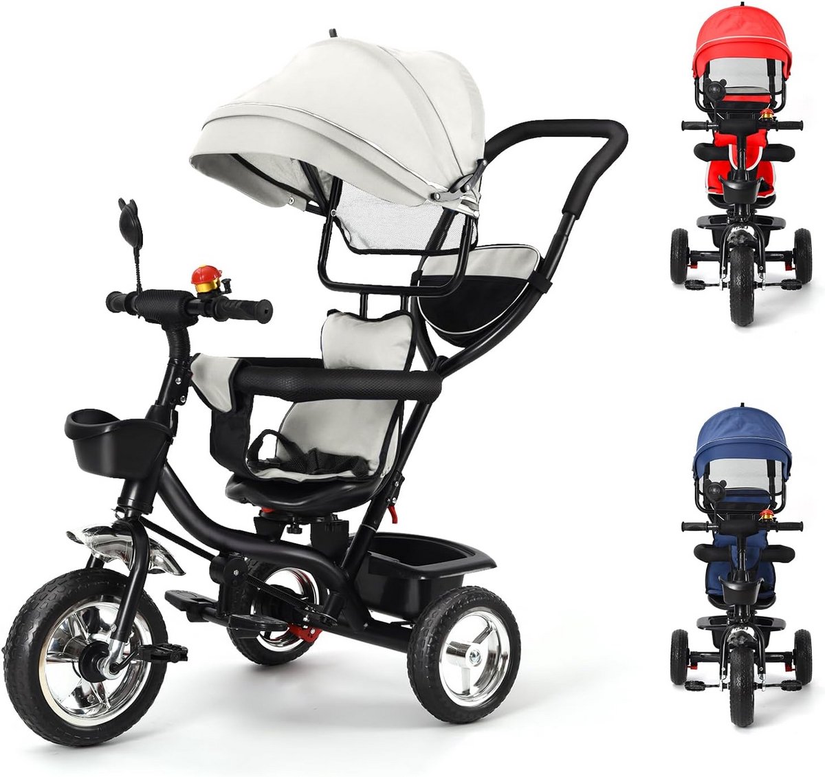 Kinderdriewieler 4-in-1 - Loopfiets met duwstang - Buiten spelen - Groei mee met uw kind - 0-3 jaar - Lichtgrijs Driewieler kopen online