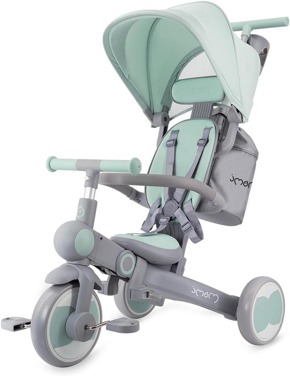kinderdriewieler 4 in 1 loopfiets peuter buiten spelen compact opvouwbaar vanaf 12 maanden grijs