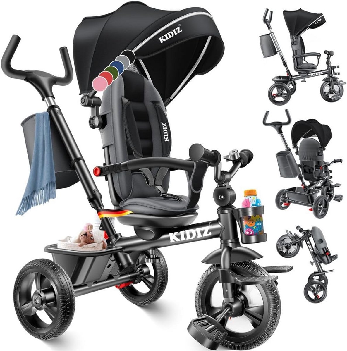 Kinderdriewieler 5-in-1 - Buggy Fiets - Buiten Spelen - 360° Draaibare Zitting - 95 x 49 x 105 cm - Zwart Driewieler kopen online