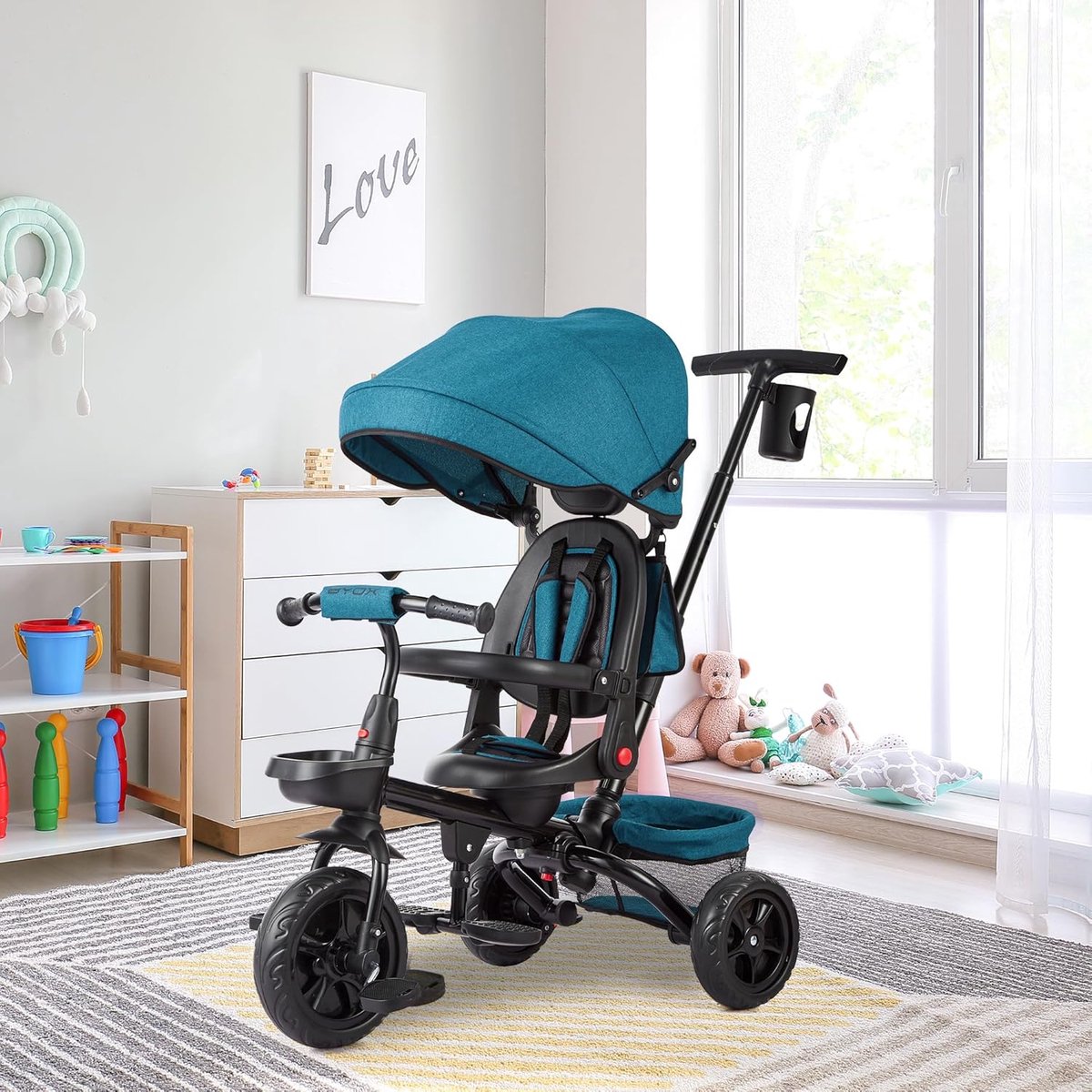 Kinderdriewieler 6-in-1 - Groeifiets - Veilig op pad - Draaibare zitting - 97x40x115 cm - Groen Driewieler kopen online