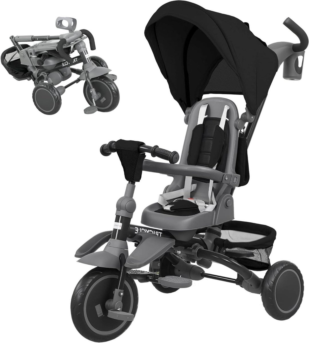 Kinderdriewieler - Babyfiets - Gezinsuitjes - 6-in-1 ontwerp - 111.5 x 52 x 98 cm - Zwart Driewieler kopen online