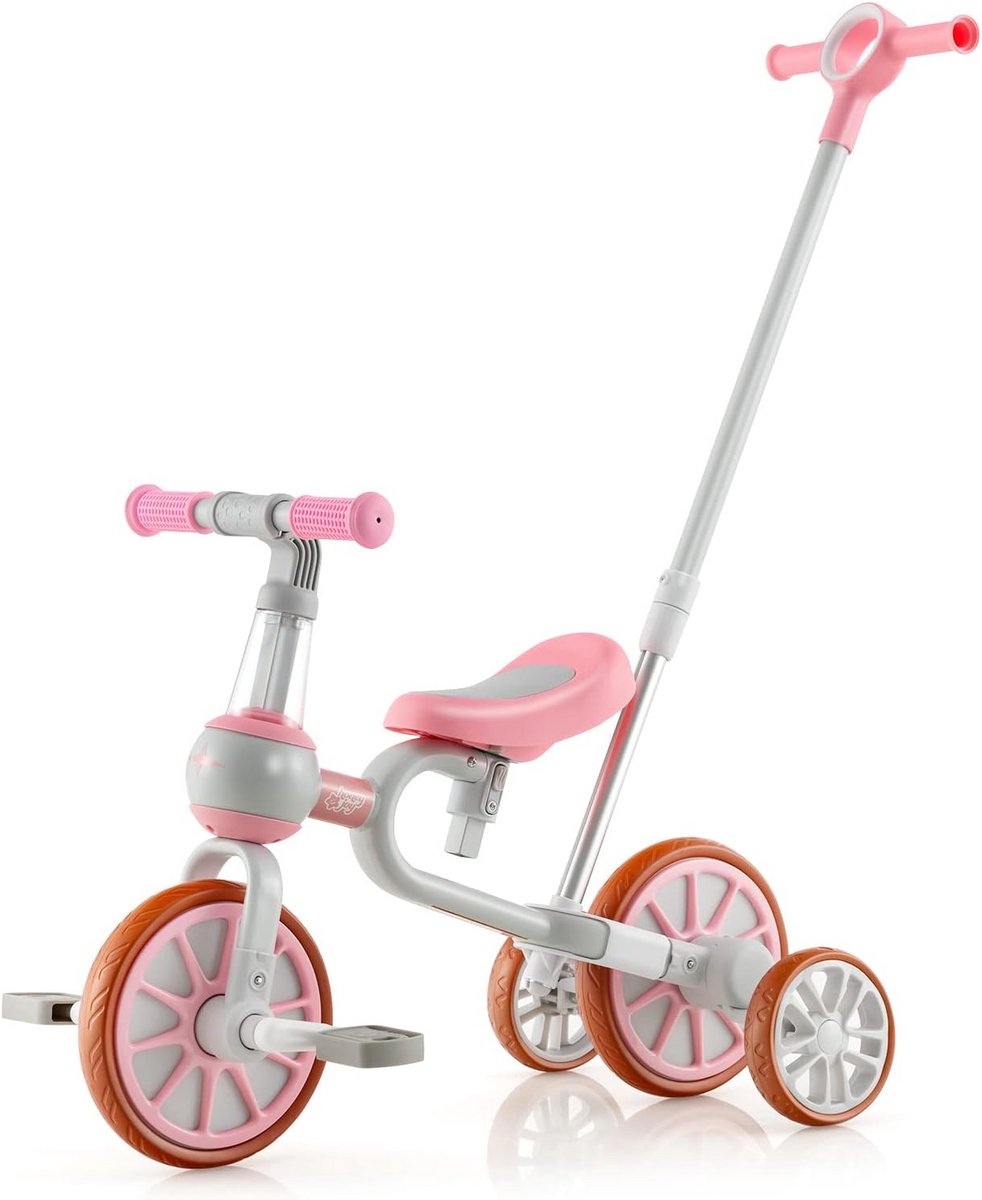 Kinderdriewieler Balansfiets - Loopfiets Peuters - Leren Fietsen - 4-in-1 Multifunctioneel - 72 x 37 x 101 cm - Roze Driewieler kopen online