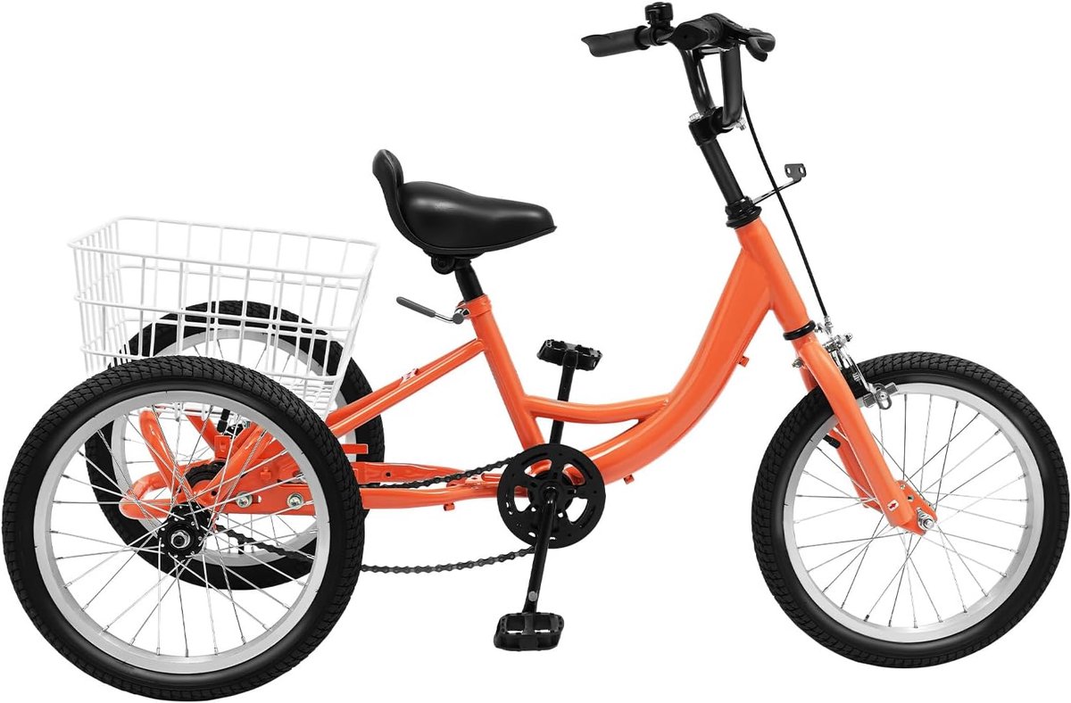 kinderdriewieler driewieler fiets buiten spelen met mand 16 inch oranje