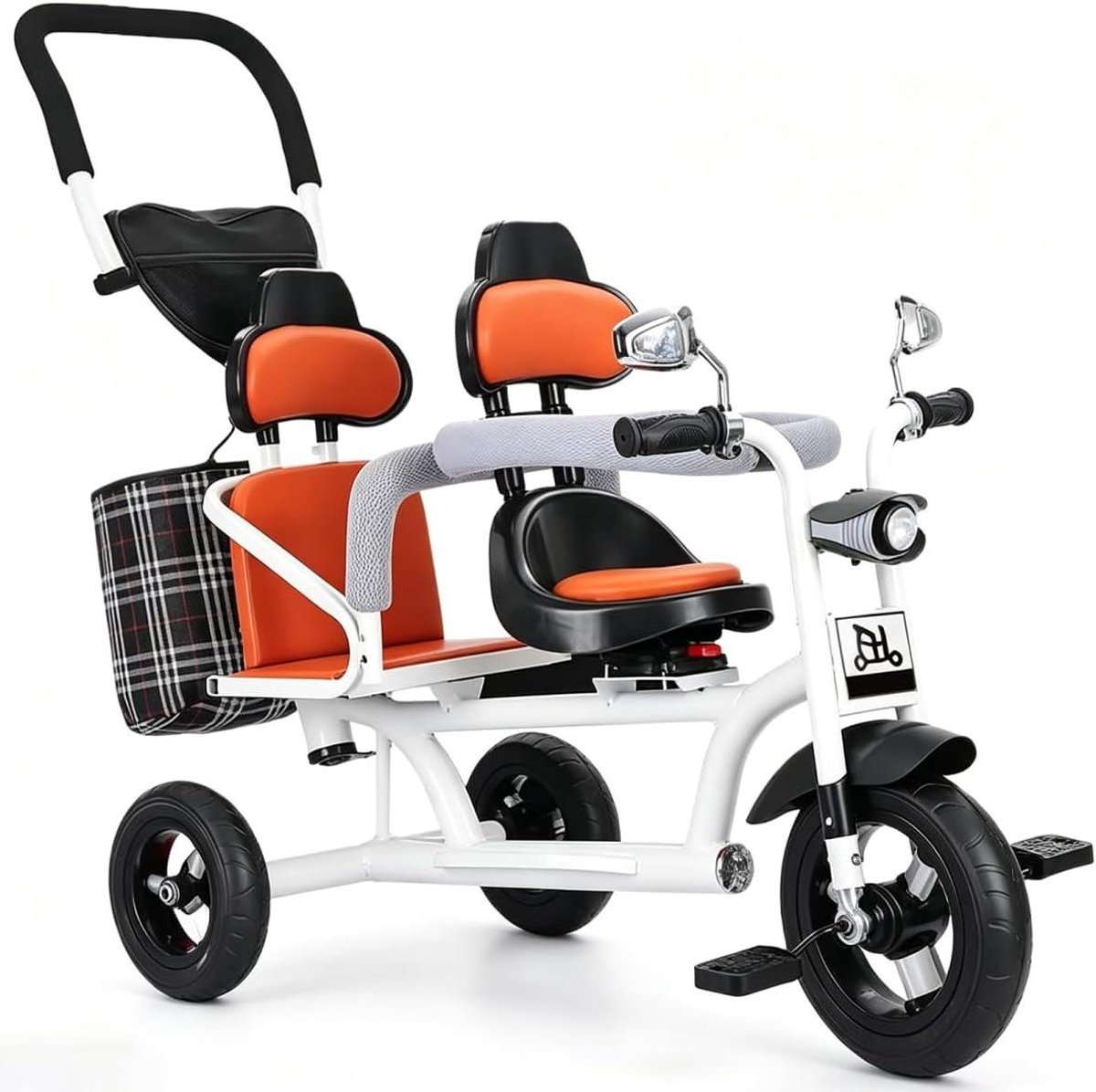 Kinderdriewieler Dubbel - Dubbele fiets Tandem driewieler - Buiten spelen - Dubbele zitplaats - 80 kg draagvermogen - Wit Driewieler kopen online