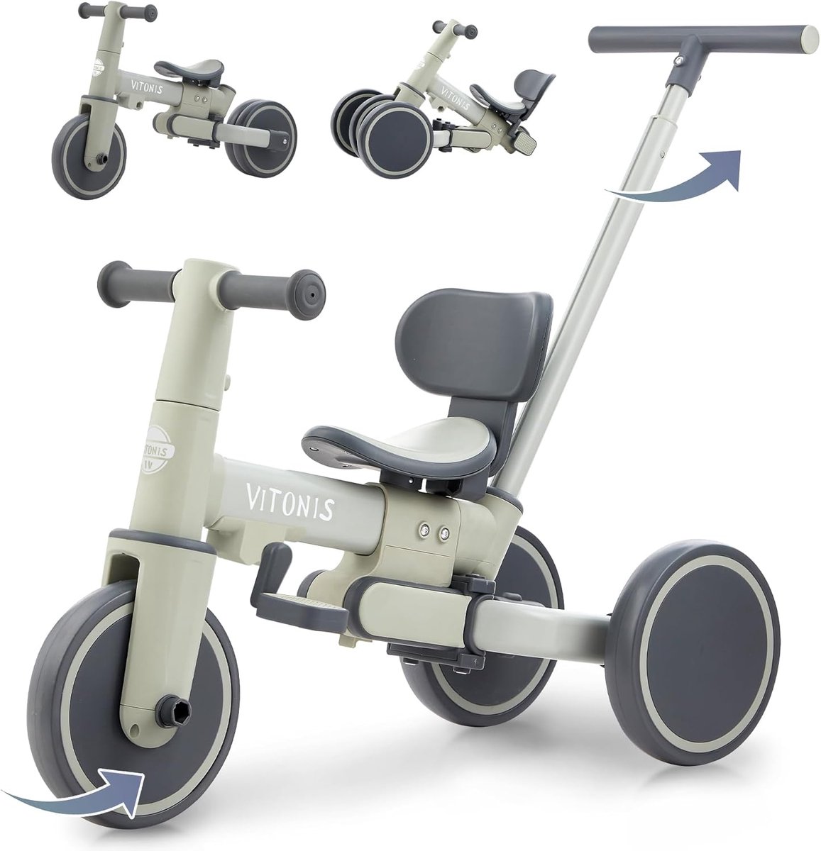 Kinderdriewieler en loopfiets - Meegroeifiets peuter - Leren fietsen buiten - 5 verschillende standen - Vanaf 18 maanden - Groen Driewieler kopen online