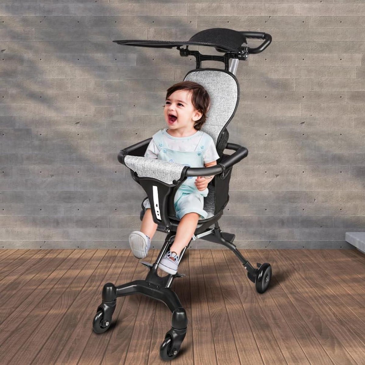 Kinderdriewieler - Kinderfiets loopfiets - Buiten spelen - Omkeerbaar zitje - 30 x 55 x 865 cm - Grijs zwart Driewieler kopen online
