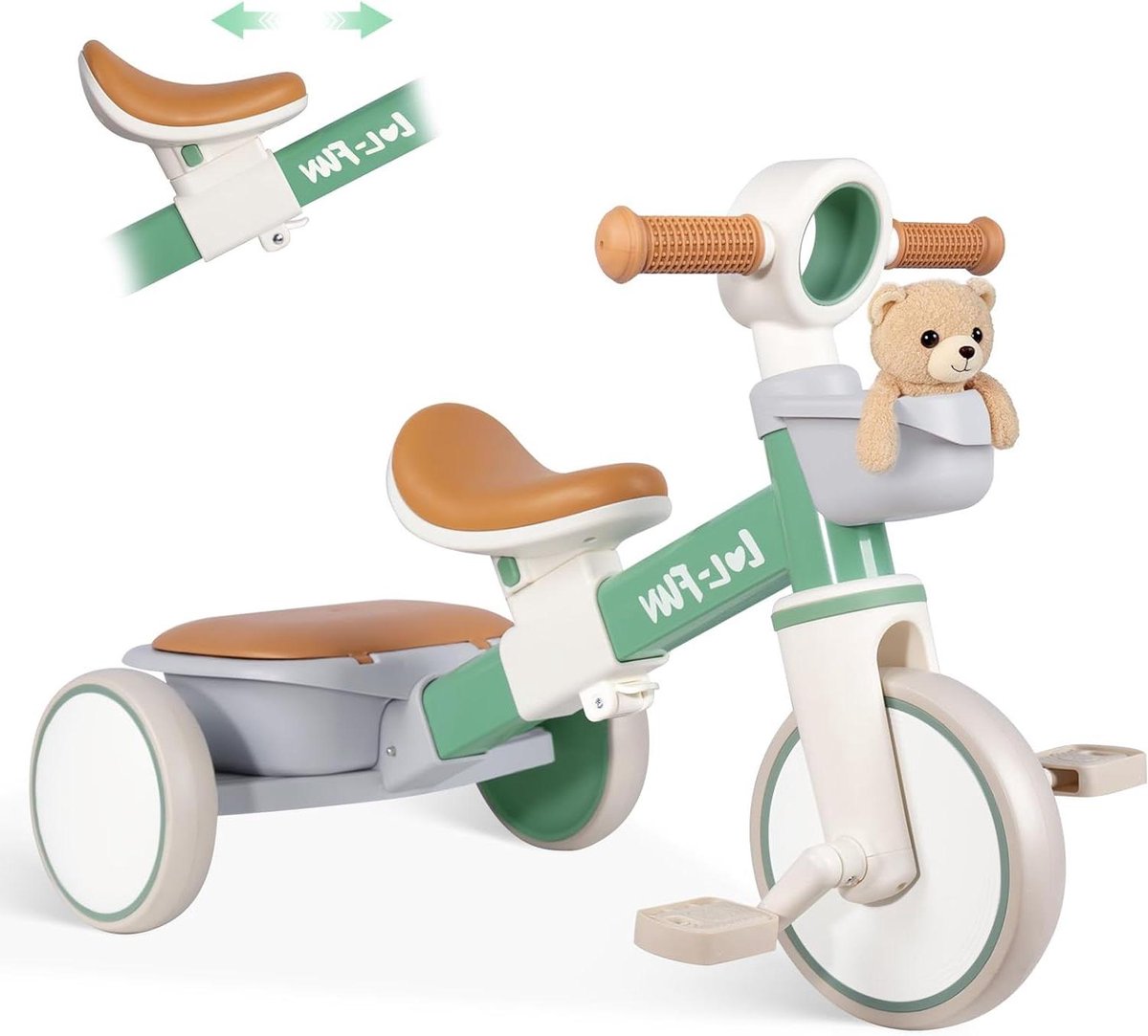Kinderdriewieler - Loopfiets - Buiten spelen - Met opbergmand - 73 cm lang - Mintgroen Driewieler kopen online