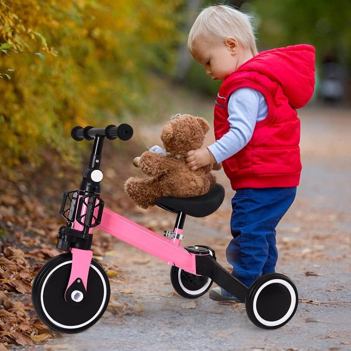 Kinderdriewieler - Loopfiets - Evenwicht trainen - 3-in-1 aandrijving - 15 kg capaciteit - Roze Driewieler kopen online