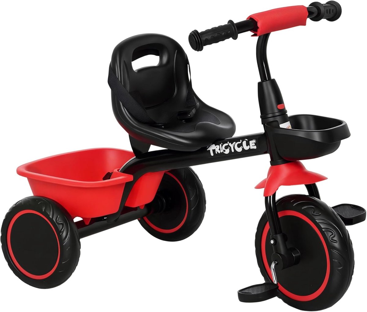 Kinderdriewieler - Loopfiets - Leren fietsen - Verstelbare zitting - 80 x 48 x 63 cm - Zwart Rood Driewieler kopen online