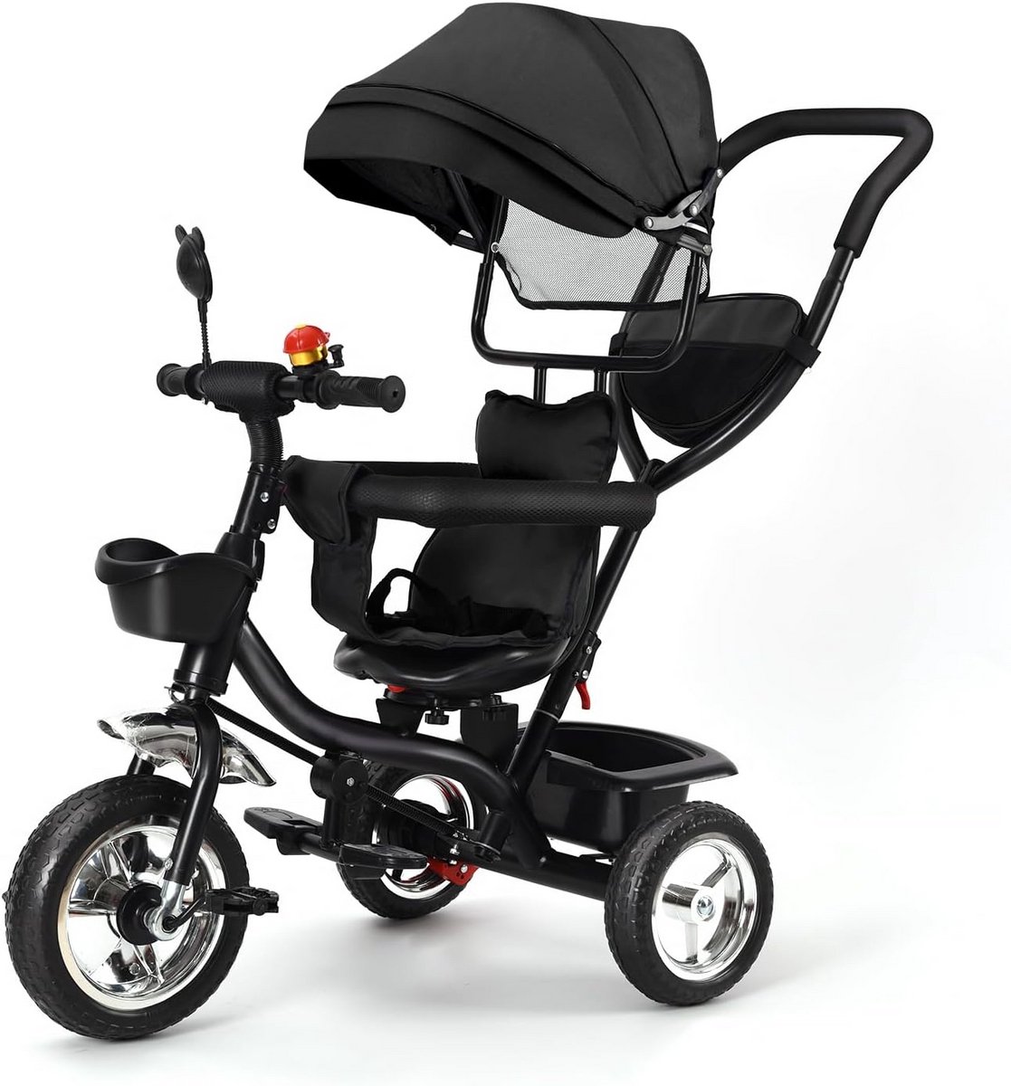 Kinderdriewieler - Loopfiets met duwstang - Buiten spelen - Verstelbare zonnekap - 75 cm lang - Zwart Driewieler kopen online
