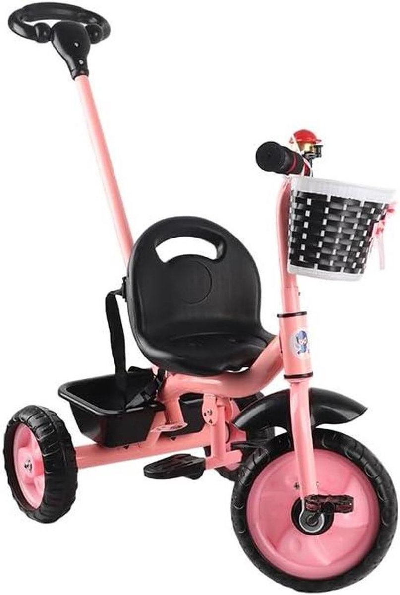 Kinderdriewieler - Loopfiets met Duwstang - Kind Leren Fietsen - Verstelbare Duwstang - 58 x 30 x 26 cm - Roze Driewieler kopen online