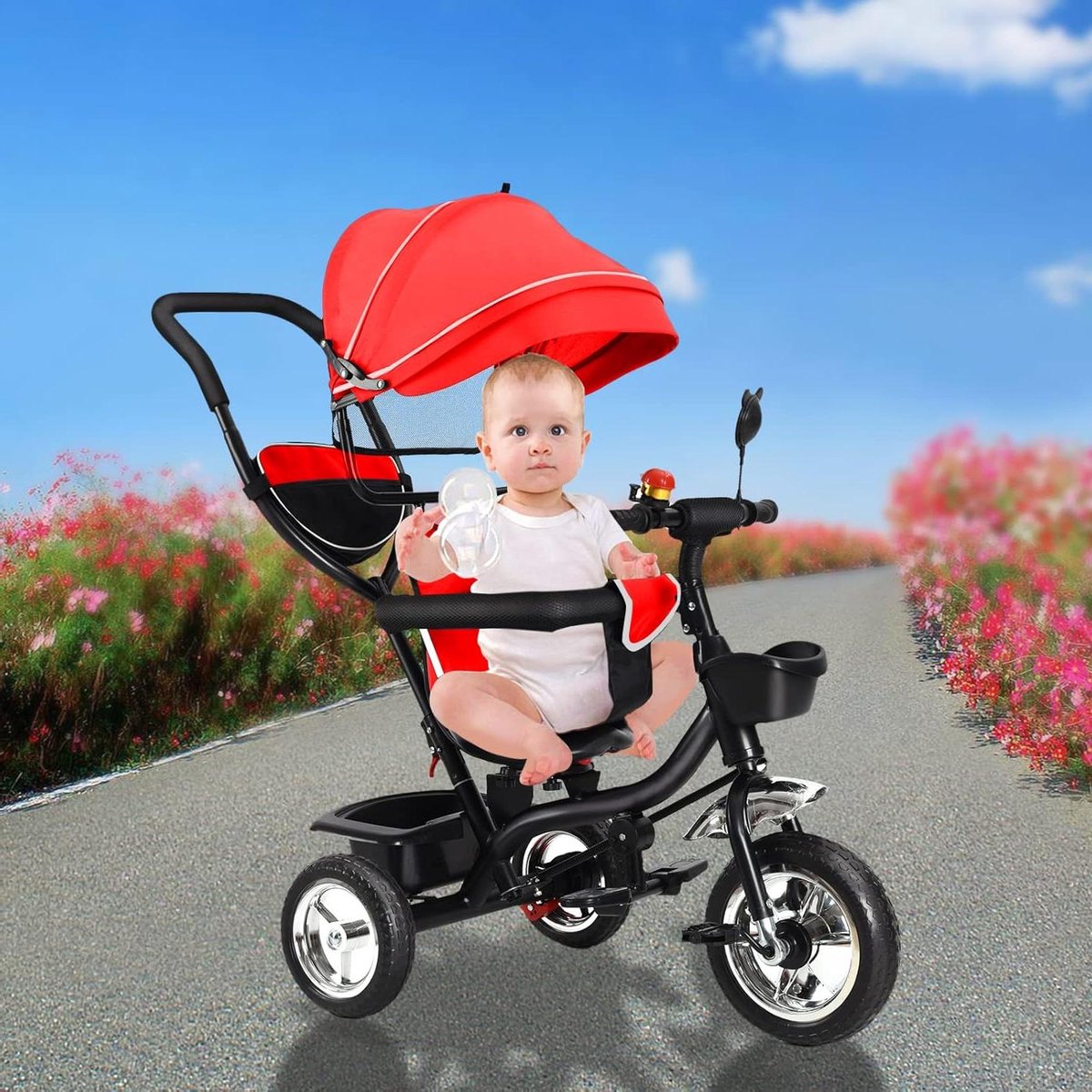 kinderdriewieler uitbreidbaar loopfiets baby buiten spelen omkeerbare zitting 46 x 75 x 106 cm rood