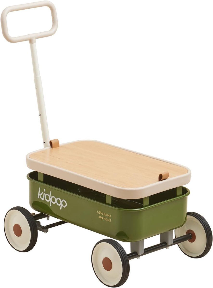 kinderhandwagen duwkar buitenspeelgoed buiten spelen afneembaar houten deksel 315 x 195 x 535 cm groen