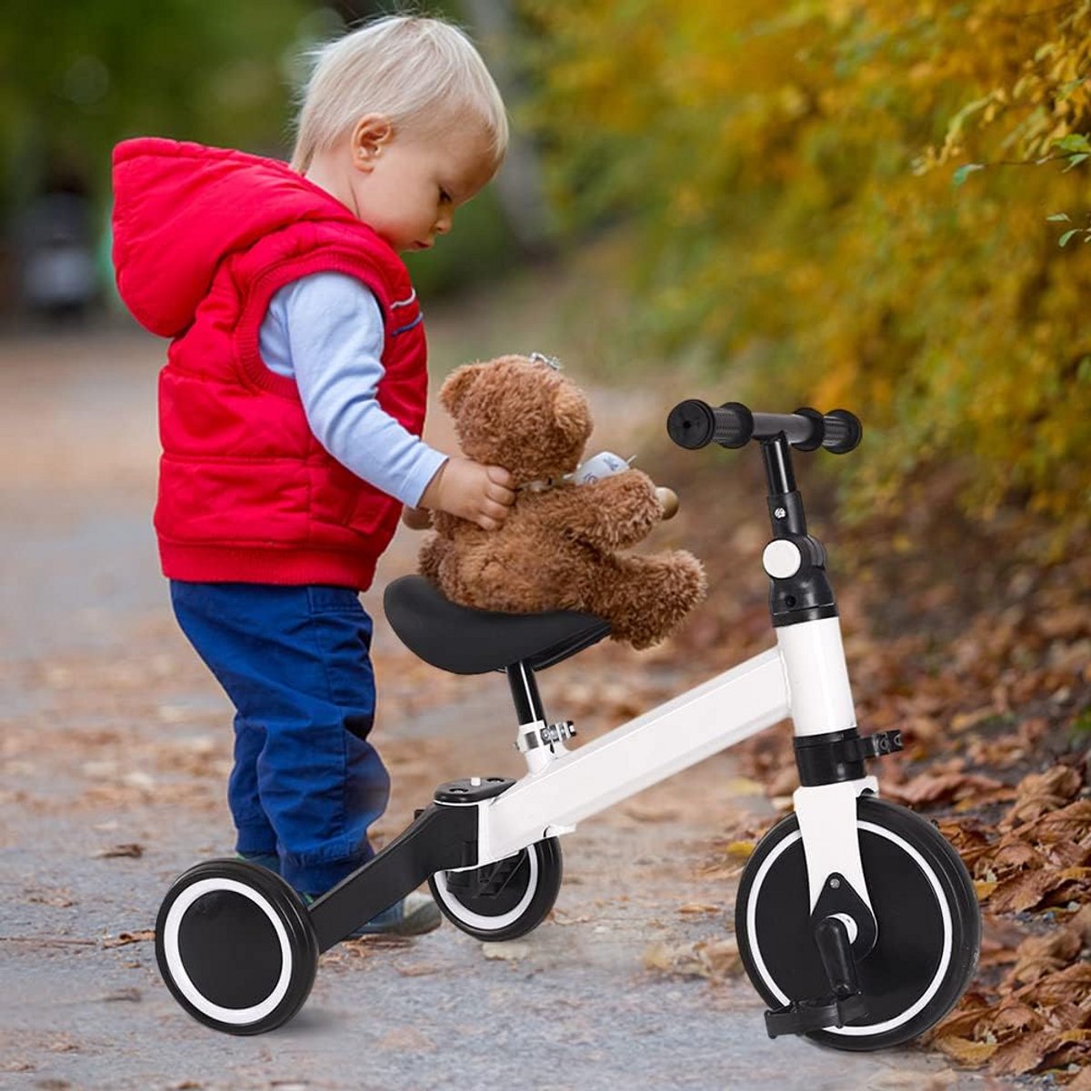 Kinderkraft Driewieler 3-in-1, loopfiets, driewieler met pedalen, Lichtgewicht en duurzaam, Verstelbaar zadel, 2-in-1 (wit) Driewieler kopen online