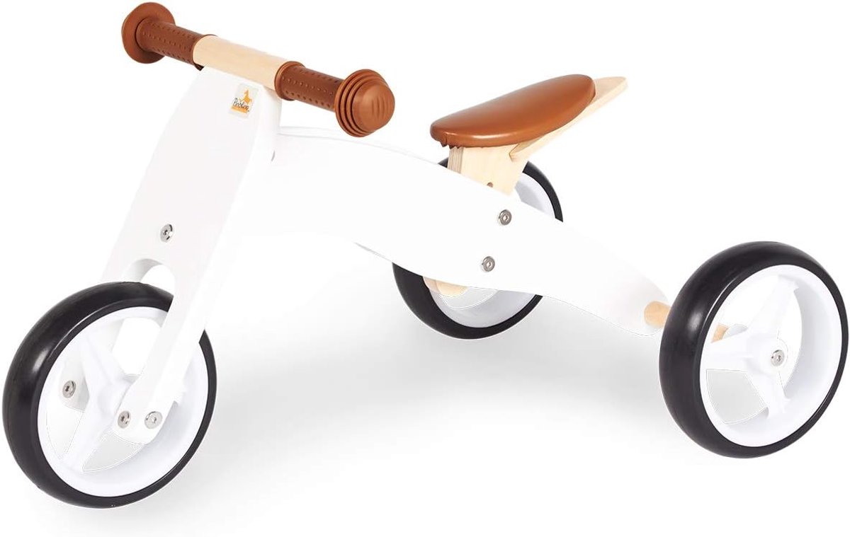 Kinderloopfiets Driewieler - Houten Loopfiets - Buiten Spelen - 4-in-1 Om te Bouwen - 66 cm Lengte - Wit Naturel Loopfiets kopen online