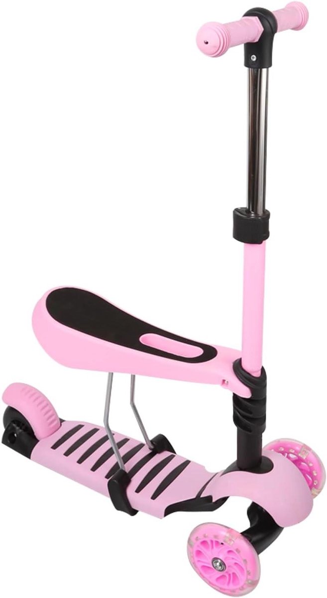 Kinderscooter 3-in-1 - Loopfiets driewieler - Buiten spelen - LED lichtgevende wielen - 18 maanden tot 8 jaar - Roze Driewieler kopen online