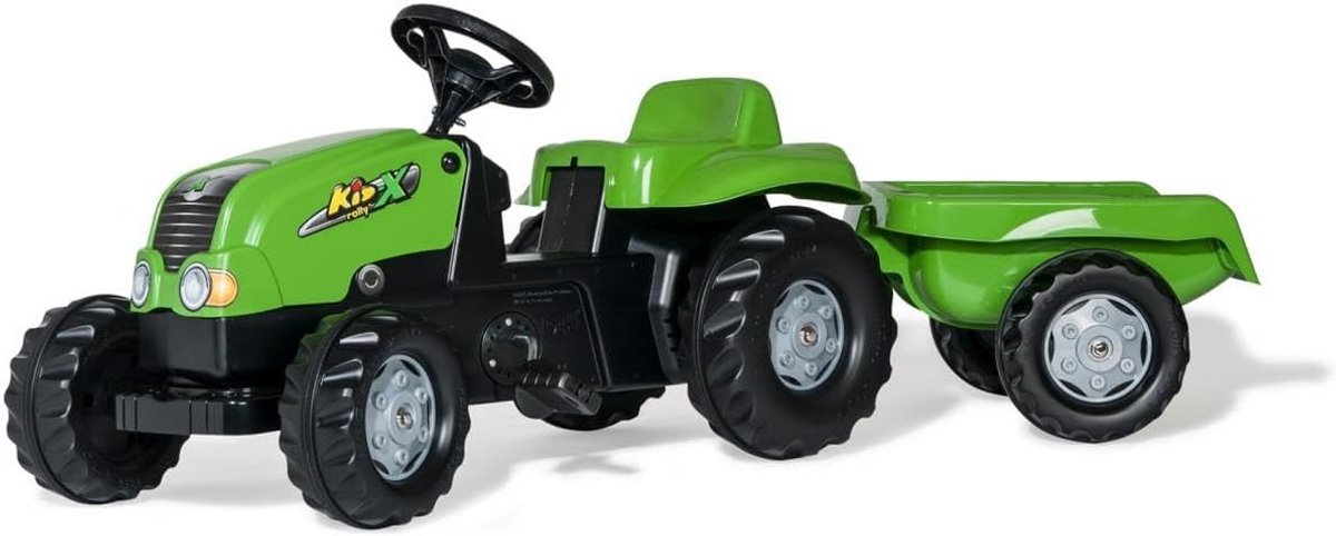 Kindertractor met aanhanger - Pedaal tractor - Buiten spelen - Open motorkap - 134 cm lang - Groen Speelgoedkruiwagen kopen online