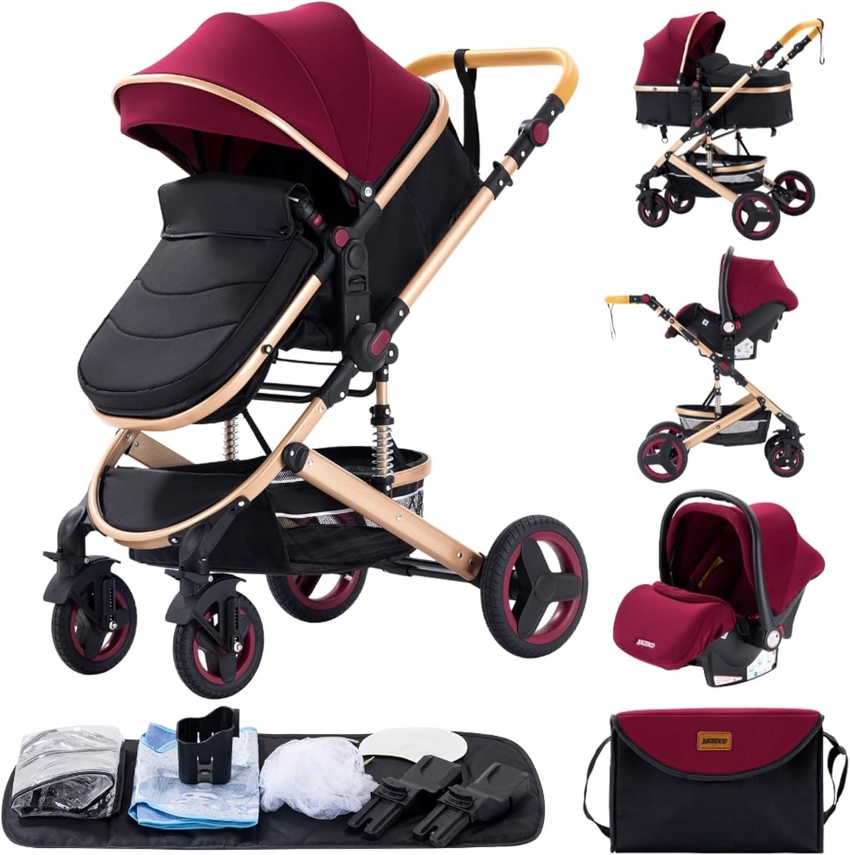 Kinderwagen 3-in-1 - Combi kinderwagen driewieler - Baby vervoer - Dubbele schokdemping - 45 x 51 x 83 cm - Rood Driewieler kopen online
