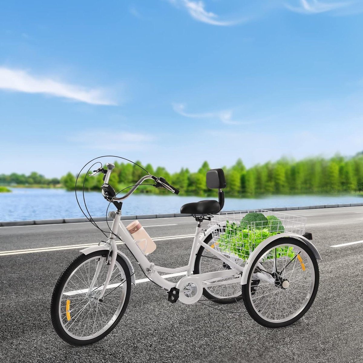 Koplampen voor volwassenen, Driewieler Fiets, Tricycle, Vouwfiets, Volwassenen, Boodschappenmand, Stadsfiets, Sport, Vrije Tijd, Rugleuning Zitting (Wit), Fiets Driewieler kopen online